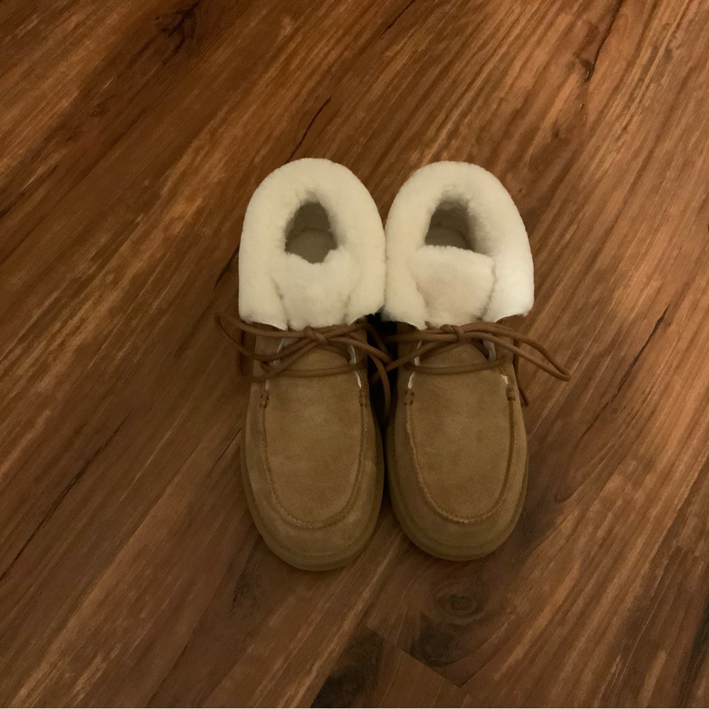 UGG Tan and White Ankle Boots